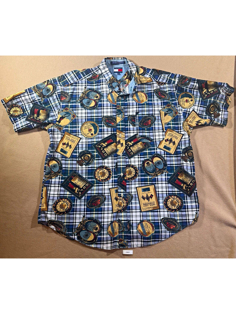 Vntg Tommy Hilfiger Men’s XL Blue Plaid Golf Button-Up Shirt Short Sleeve Cotton